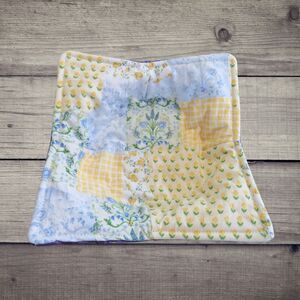 Microwave Bowl Cozy, Reversible Yellow and Blue Floral Patchwork and Purple